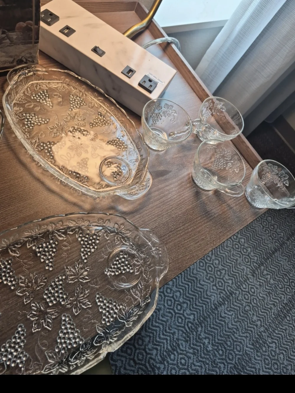 Vintage Clear Glass Serving Plates and Dishes - Etched Patterns